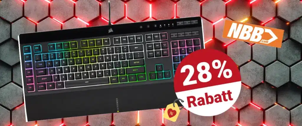 28% Rabatt auf die CORSAIR K55 RGB PRO XT Gaming Tastatur
